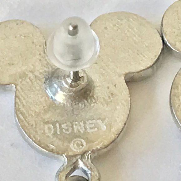 Vintage Disney Mickey Mouse Earrings Ears Icon Swirl Crystal Silver Disneyana - Picture 5 of 7
